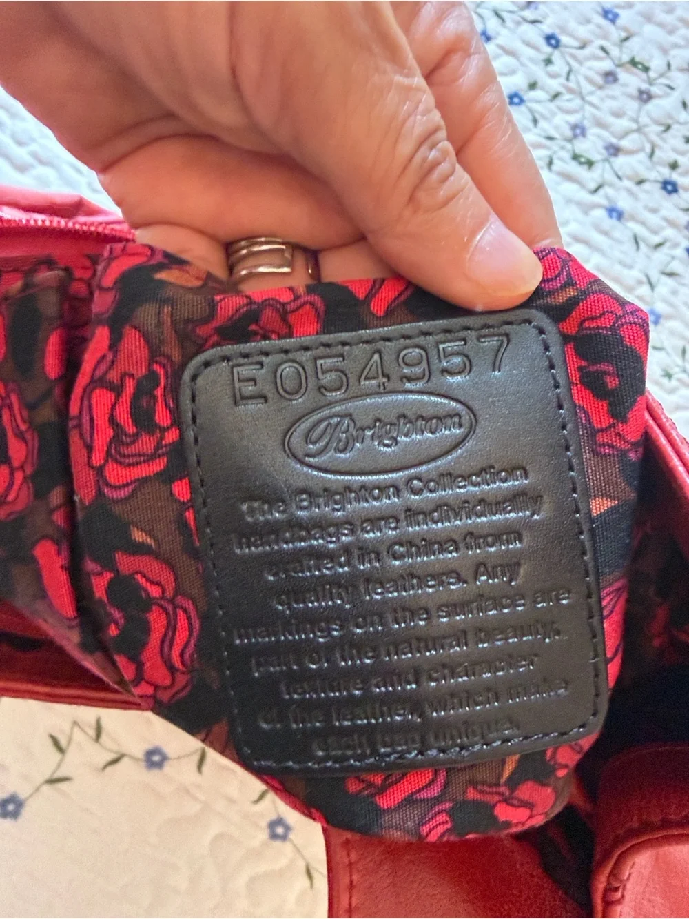 Brighton Leather Floral-Embossed Shoulder Bag